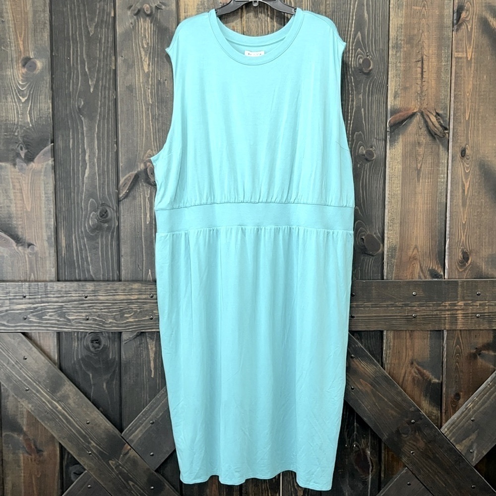 NWT Athleta Santorini Cinch Dress 3X Turquoise Blue Green‎ Stretch Midi Lined